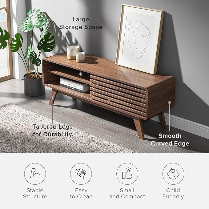 mopio Ensley TV Stand, Mid Century Modern for 55/60/65 inch TV, Farmhouse TV Stand, Entertainment Center with Storage, TV and Media Console for Living Room (Walnut, 46")