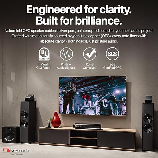 Nakamichi 10/2 (250-Foot) in-Wall & Direct Burial (UL CL2 CL3 Rated) Oxygen-Free Copper (OFC) 2-Conductor Speaker Cable Wire, Outdoor In-Ground, in-Ceiling, Riser, Black (10AWG / 250ft / 76.21m)