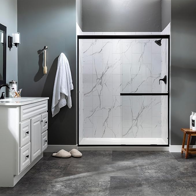 Palisade 78in x 60in x 30in Waterproof Vinyl Shower Surround Kit with Accessories in Urban Glacier