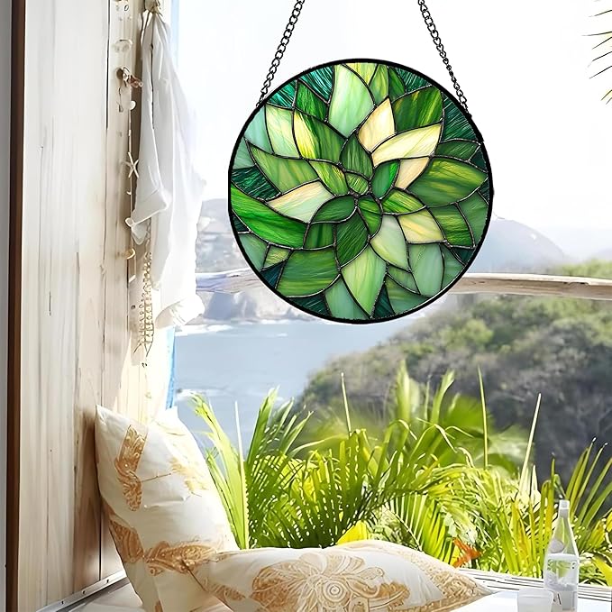 CRISGIF Stained Glass Window Hanging - Ireland Green Suncatcher for Doors Garden Patio Sun Catchers Decor Mother's St. Patrick's Day Birthday for Women Men Mom Nana Friend 11.8 in