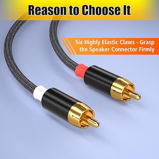 AGVEE 16.5ft RCA Cable, 2 RCA Male Thickened Six Claws Plug Stereo Auxiliary Audio Cord for Home Theater, Amplifier, Active Speakers or Subwoofer, Black