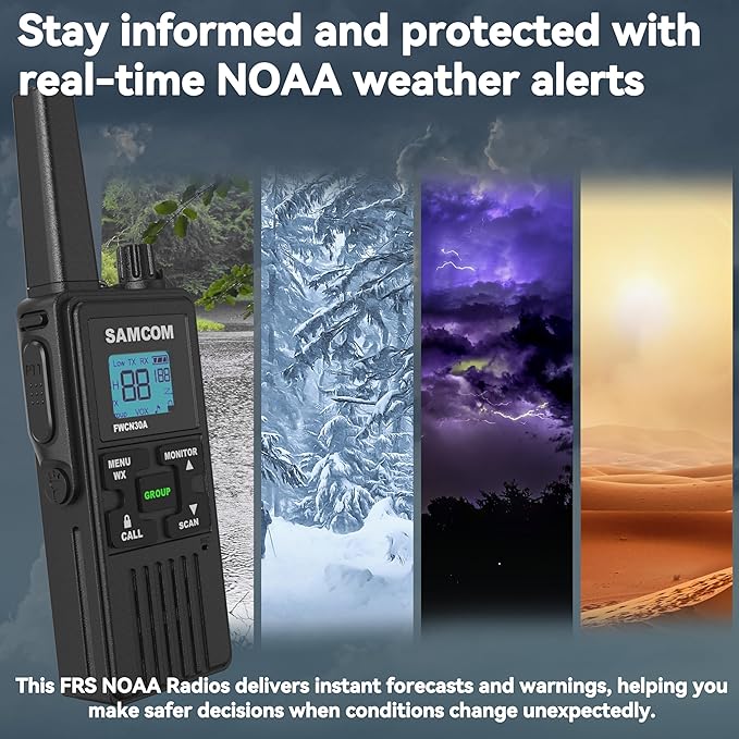 SAMCOM FWCN30A Group Walkie Talkies Long Range, Rechargeable 1250mAh Battery 22 FRS Channel Two Way Radios with Earpieces for Adults, Handheld Walky Talky with 2 in 1 USB Cable,4 Packs