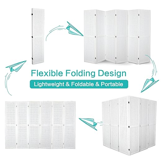 Babion 6 Panel Pegboard Display, Freestanding Folding Privacy Screens for Craft Shows (White)