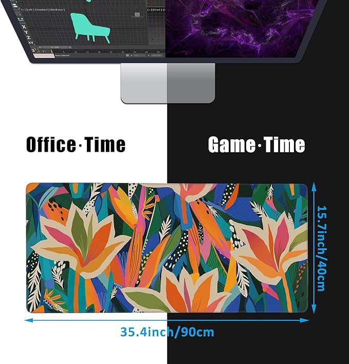 EOBKLAX Colorful Tropical Floral Large Gaming Mouse Pad,Waterproof Desk Mat for Desktop,Non-Slip Rubber Base Mousepad with Stitched Edges for Laptop Office and Home 35.4X15.7 Inch