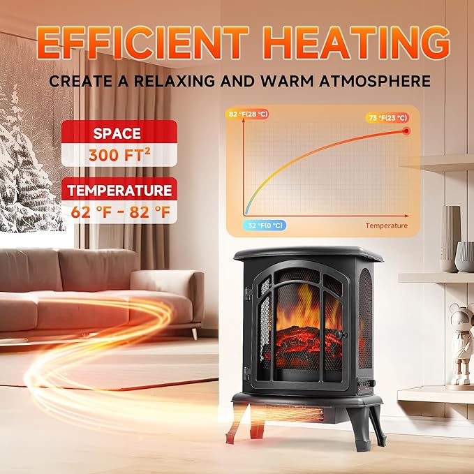 24" Electric Fireplace Heater Stove - Infrared Heater with Realistic LED 3D Flames and Remote Contro, Fire Place Electric, Fake Freestanding Fireplace for Indoor Use, Timer, 750 | 1500W