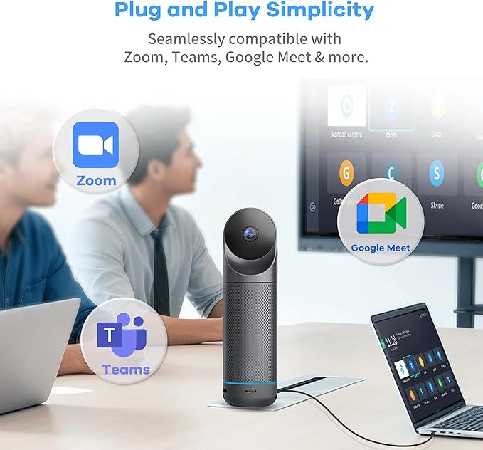 KanDao Meeting Pro 360° Video Conference Room Camera - AI Tracking, Meeting Recording & USB Plug-Play, Portable 8 Mics Array Meeting Camera, Compatible with Zoom/Teams/Google Meet, 5 Smart Modes
