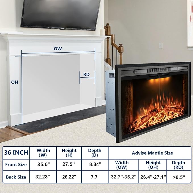 44.5" W x 32.1" H Trim Kit Designed for Electric Fireplace Insert, Black