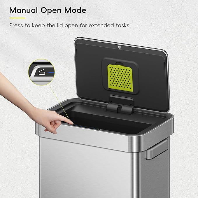 EKO Deluxe Mirage-T 50 Liter / 13.2 Gallon Touchless Rectangular Motion Sensor Trash Can, Matte Stainless Steel Finish
