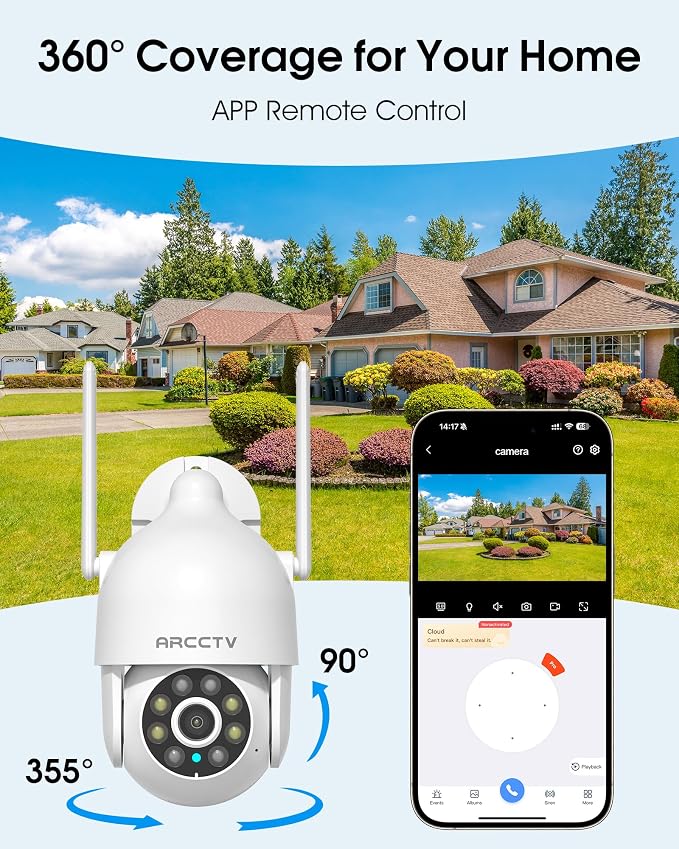 ARCCTV 2K Security Cameras Outdoor, 360°Pan-Tilt View 2.4G/5G WiFi Security - Image 2