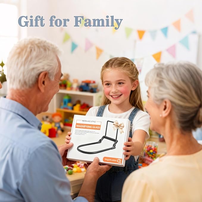 Magnifying Glass with Light for Reading,Hands Free Page Reading Magnifier for Books with 3 Color Dimmable, Neck Wear Large Screen Stand Glasses for Close Work Seniors Low Vision Rechargeable