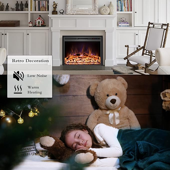 Electric Fireplace, Electric Fireplace Inserts, Recessed Fireplace Heater with Remote Control, Adjustable Flame Colors, Timer&Overheating Protection, 750/1500W, 35" W X 27" H