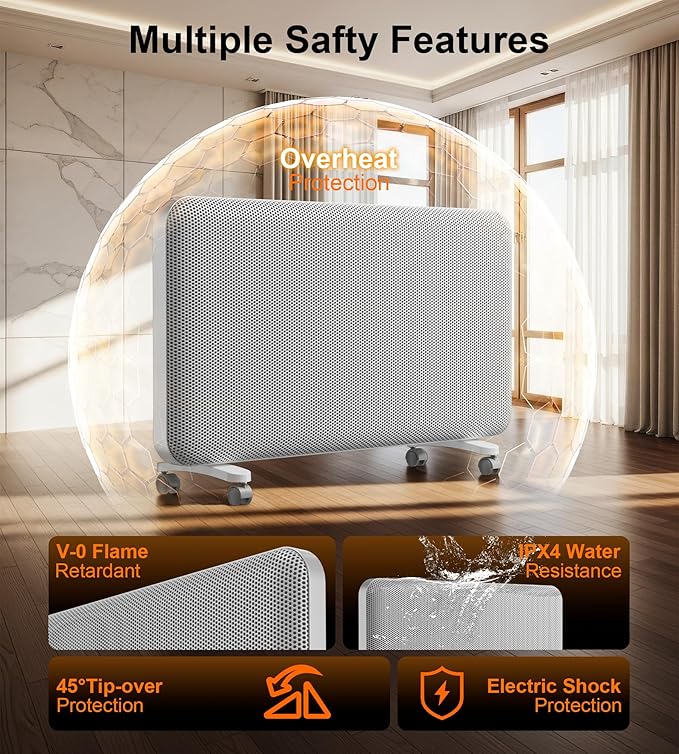 Landeagle Convection Infrared Space Heaters for Large Room, 1500W Electric Heater with Thermostat, 24H Timer,360° Whole-Room Heating, Heaters with Tip-over & Overheat Protection for Indoor Use(32IN)