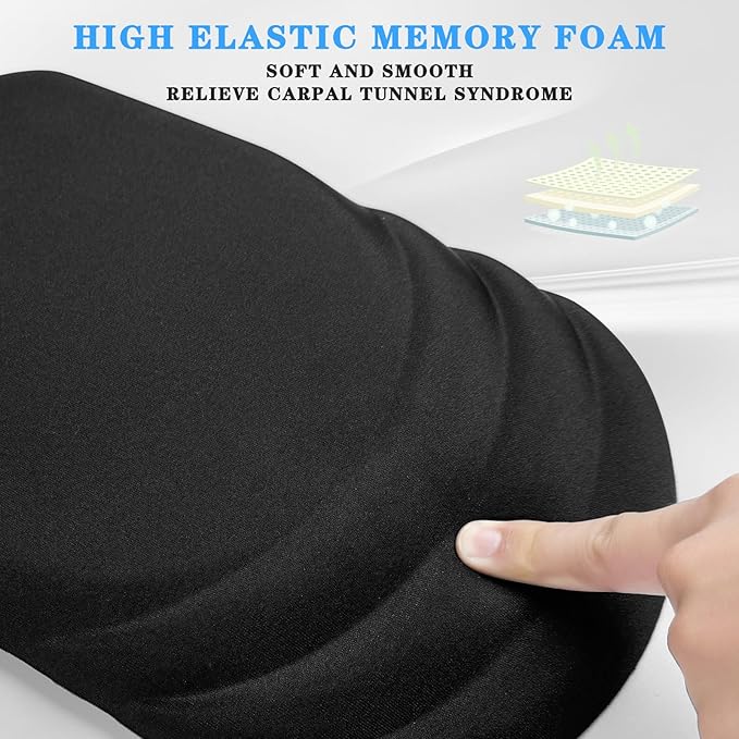 Ergonomic Mouse Pad Wrist Support，Wrist Rest Mouse pad for Carpal Tunnel Pain Relief with Memory Foam&Non-Slip PU Base, Mouse Pads for Wireless Mouse & Desk (12x8 inch,Black)