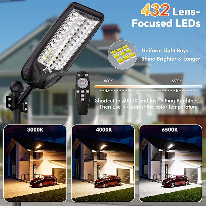 MMKT Solar Lights Outdoor, 12000W 3 Color Solar Street Light, Commercial Solar Parking Lot Light Waterproof Dusk to Dawn, Security Flood Lights with Motion Sensor for Yard, Basketball Court