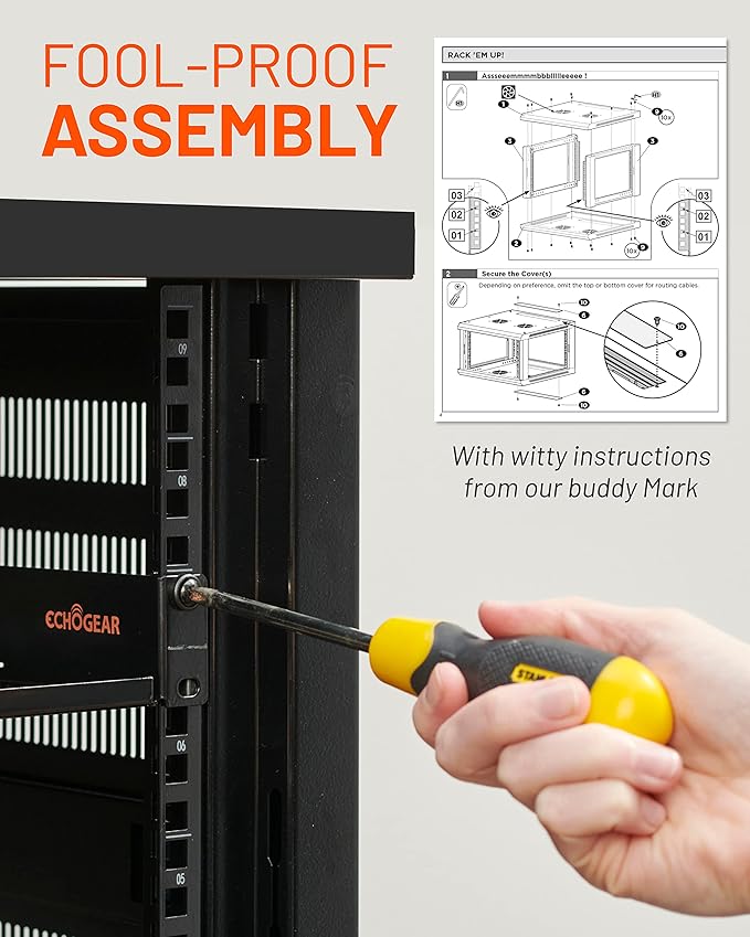 ECHOGEAR 6U Network Rack - Enclosed Wall Mount Rack Kit Includes 2X 1U Shelves, Pre-Mounted Fan, Lockable Door & Hardware - 600mm Depth Fits All Your AV Gear