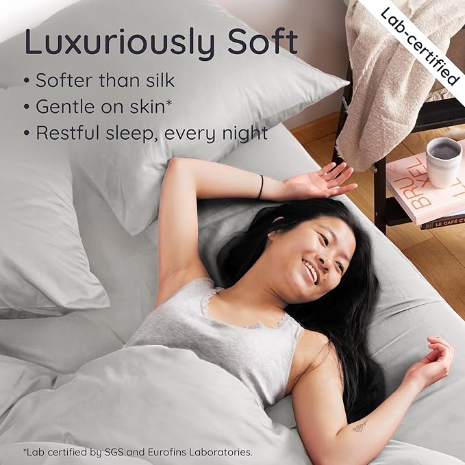 Bambaw 100% Viscose Derived from Bamboo Fitted Sheet Queen Size, Cooling Fitted Sheet Queen Size, 16’’ Pocket Fitted Sheet with Elastic Corner Straps, Queen Size Fitted Sheet Only (Moonlight Gray)
