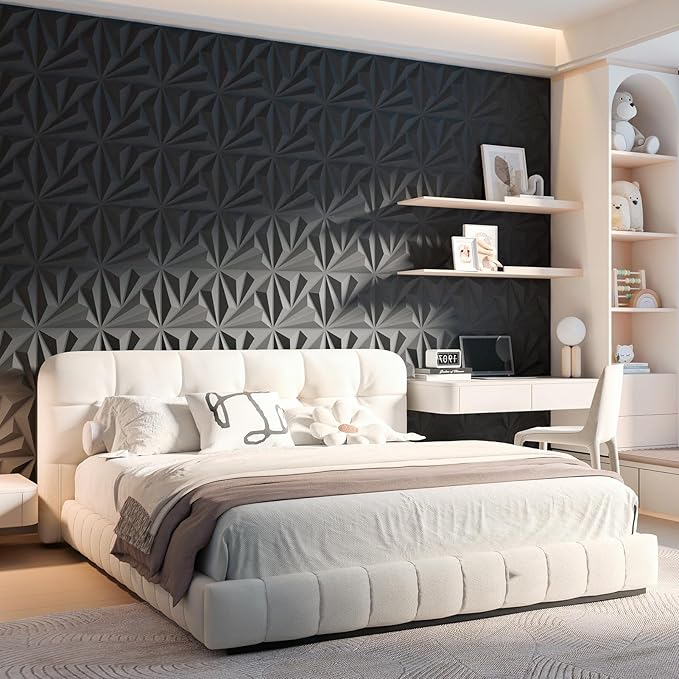 Art3d 20 Pack Decorative 3D Wall Panels 11.8 x 11.8 Inch Covering 19 Sq.ft - Glue Up PVC Wall Panels for Interior Décor, Living Room, Office and Home, Black
