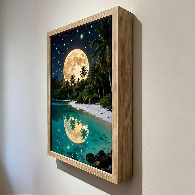 URVIP LED Glowing Photo Frame, 3D Starry-Sky Blue Moon Wall Art, 9x12 Inches Dimmable Light Up Light Painting for Bedroom, Unique Aesthetic Decor, Great Birthday Gift for Women Men