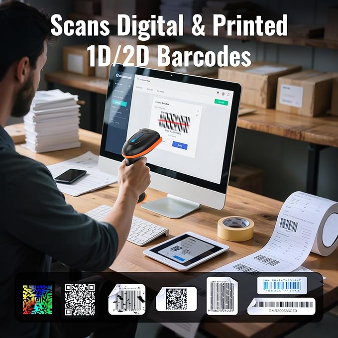 Tera 1D 2D QR Barcode Scanner Wireless and Wired with Battery Level Indicator Digital Printed Bar Codes Reader with Stand Portable Handheld Barcode Scanner Compact Plug and Play Model D5100-Z