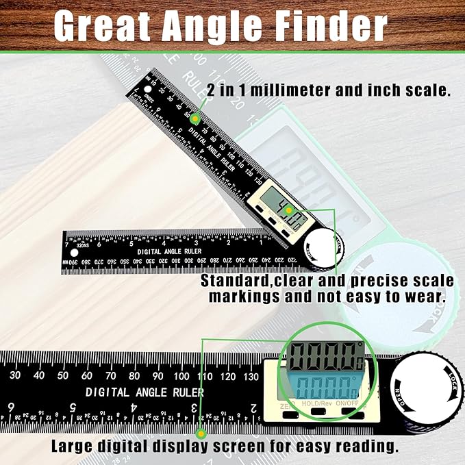 PDDYIER Angle Finder Protractor, 2-in-1 Miter Saw Protractor, 7 Inch/200mm ABS Angle Ruler, High Accuracy Miter Angle Measuring Tool for Woodworking, Metalworking, Carpenter, Construction
