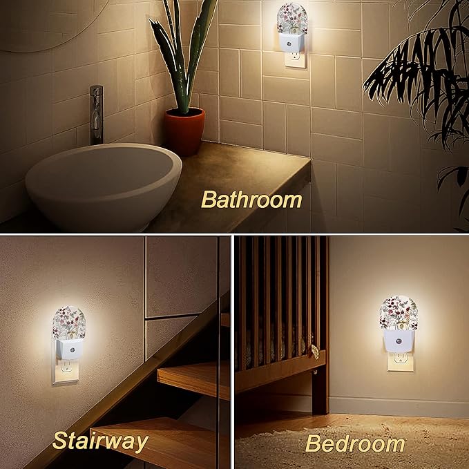 YESPOAK Night Light,Vintage Flower Butterfly Night Lights Plug Into Wall,Dusk to Dawn Sensor for Bedroom,Bathroom and Living Room for Women/Girls Gifts