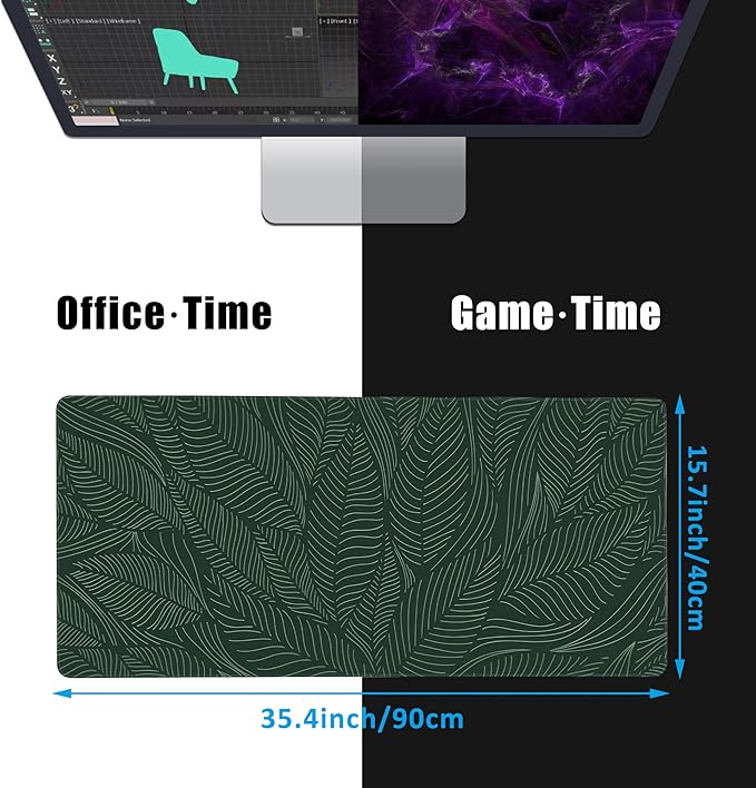 EOBKLAX Golden Tropical Leaf Large Gaming Mouse Pad,Waterproof Desk Mat for Desktop,Non-Slip Rubber Base Mousepad with Stitched Edges for Laptop Office and Home 35.4X15.7 Inch