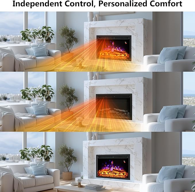 24.5" Electric Fireplace Inserts, Adjustable Brightness, Thermostat&Timer, Overheating Protection, 750/1500W