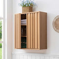 Fluted Wall Cabinet for Bathroom, Modern Wood Hanging Storage Organizer with Push-to-Open Doors, Sturdy 15mm Thick Board, Adjustable Shelves, Over Toilet Medicine Cabinet, Natural Oak Finish