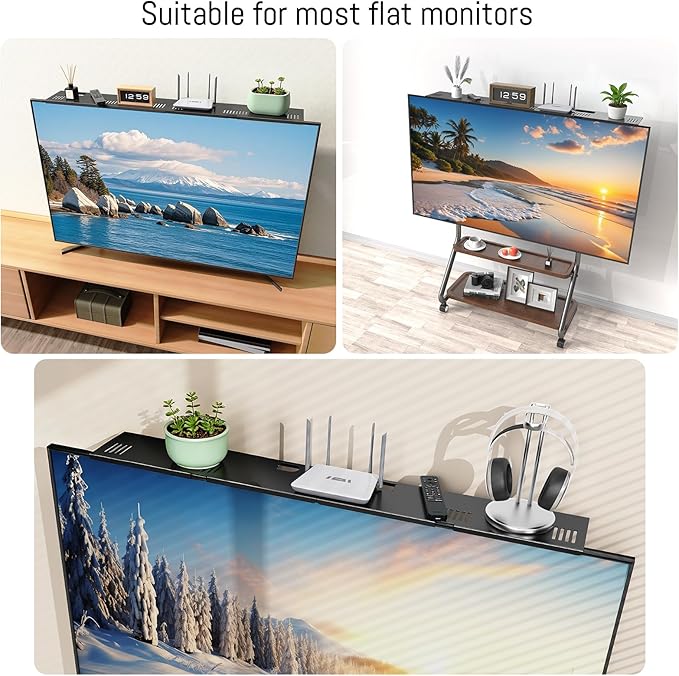 Adjustable Steel TV Top Shelf, Soundbar Mount, Universal Monitor Shelf for Soundbar, Game Console, Cable Box, Router Shelves and Home Accessories (No Storage Boxes, 2PCS)