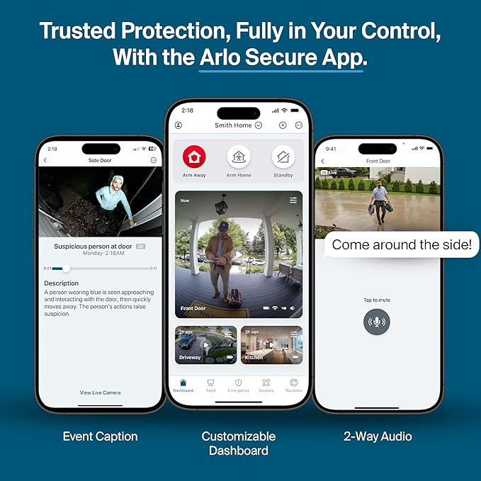 Arlo Pro Security Camera 2K HDR (6th Gen, 2025 Release) - Wireless Outdoor Camera, Rechargeable Removeable Battery, Event Captions, Emergency Response, 1-Month Trial of Secure Plan, 4 Cam, White