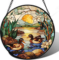 AMDERVEN Stained Glass Window Hanging, Ducks in The Pond Sun Catcher for Door Home Decor Landscape Plant Suncatcher Christmas Mother's Day Birthday Gifts for Women Men Mom Nana 11.8 in