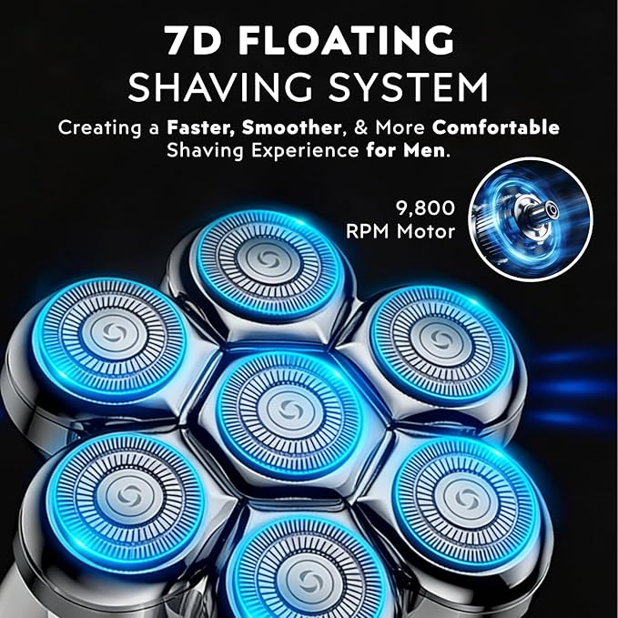 Head Shavers for Bald Men - 5-in-1 7D Floating Electric Bald Head Shavers for Men, IPX6 Waterproof Wet & Dry Use, LED Display Fast Rechargeable, Grooming Kit for Hair/Face/Beard