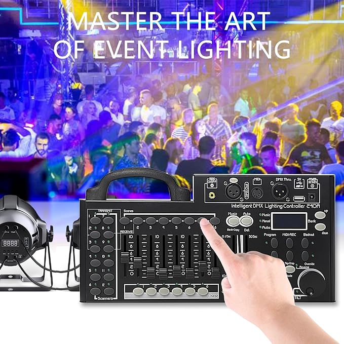 DMX Lighting Console, 240 Channels DMX 512 Controller for dj Lights, Equipped with USB Data Backup Function Black