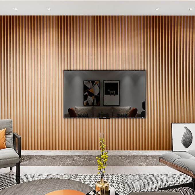 Art3dwallpanels Slat Wall Paneling, 104'' x 6.3'' Glossy Metal Finish WPC Soundproof 3D Wall Panels for Interior Wall Decor, 8 Pack Wavy Grain Panel Wall Slats, Glitter Gold