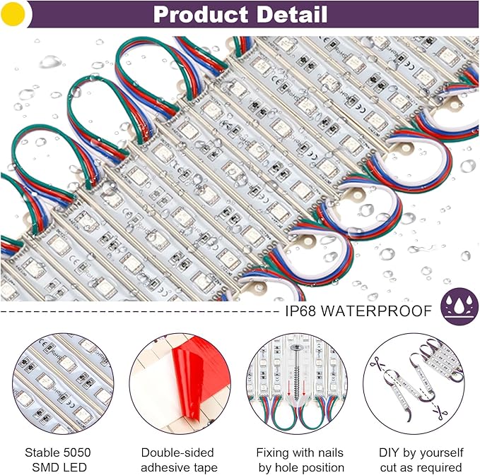 POWLAB 120Ft SMD5050 RGB storefront led lights with Smart Control, 240 LEDs Super Bright Waterproof led rgb module lights for Storefront Window Display, Business Signs, Letter Advertising, Dual Remote