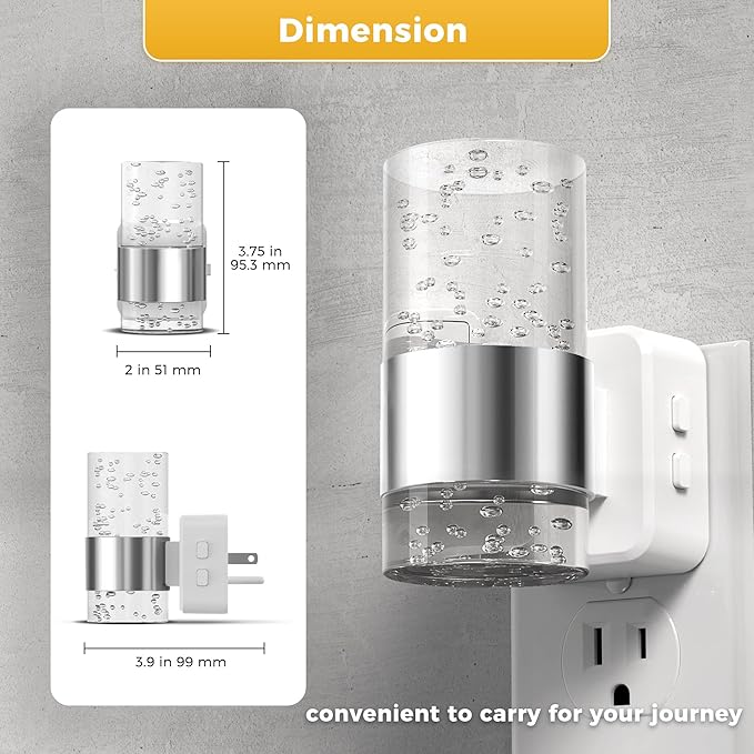 L LOHAS LED Night Lights Plug into Wall, Dimmable Night Light with Dusk-to-Dawn Sensor, Soft White/Cool White/Amber 3 Color Light, Adjustable Brightness, Rotatable Plug, Bubble Nightlight for Hallway