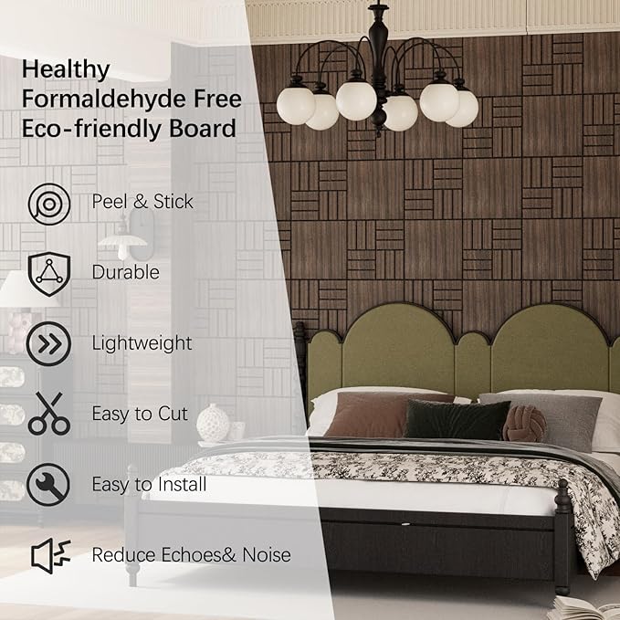 ARMURO 4 Packs Acoustic Wall Panels - Self-Adhesive 3D Wood Slat Wall Panel- Peel and Stick Sound Absorbing Panels for Noise Reducing - Feature Wall Decor for Home & Office