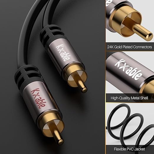 RCA Cable 125FT, 2RCA Male to 2RCA Male Stereo Audio Cable,【Oxygen-Free Copper, Hi-Fi Sound, Double Shielded】2 RCA Car Audio Subwoofer Cord for Home Theater, HDTV, Amplifier, Hi-Fi System, Speaker