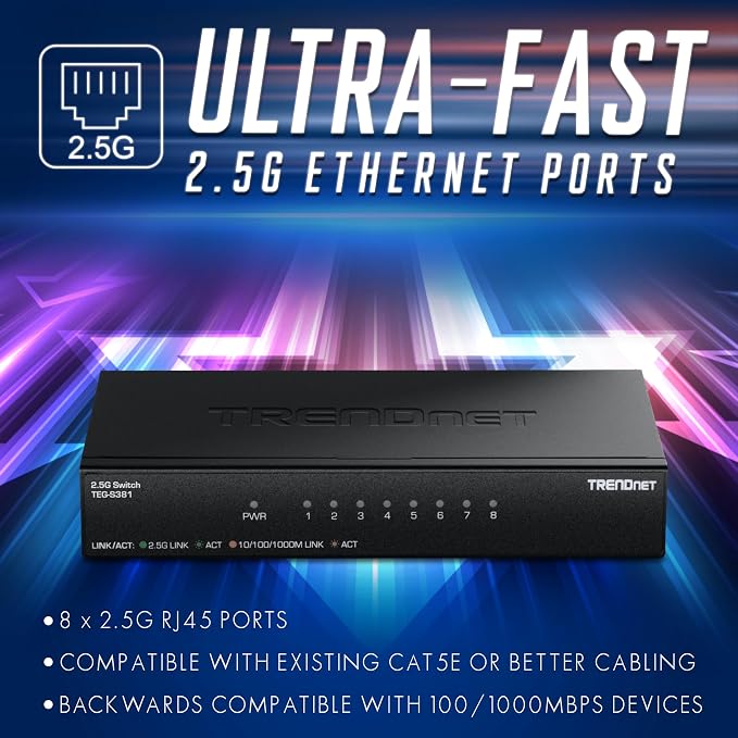 TRENDnet 8-Port 2.5Gb Switch, 8 x 2.5G RJ45 Ports, 40Gbps Switching Capacity - Image 6