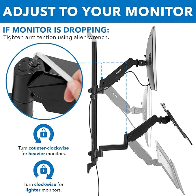 Mount-It! Wall Mount Workstation with Single Monitor Mount, Keyboard Tray and CPU Holder, Height Adjustable Full Motion Arms, Fits One 32 Inch Computer Screens