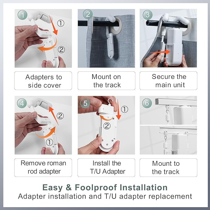 Takkicept Automatic Curtain Opener Electric: Smart Remote Control Closer｜Long-Lasting Battery/Type-C｜No Drill for 8-40mm Roman Rods/T-Tracks & U-Rails｜Quiet Motor Robot for Bedroom/living room