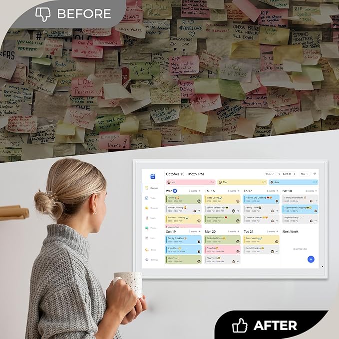 Digital Calendar, 21.5" Electronic Calendar For Wall, 1080P IPS Touchscreen Smart Family Planner& Chore Chart, Two - Way Sync With Phones Supports All Google Play Apps, Wall/Desk Mountable