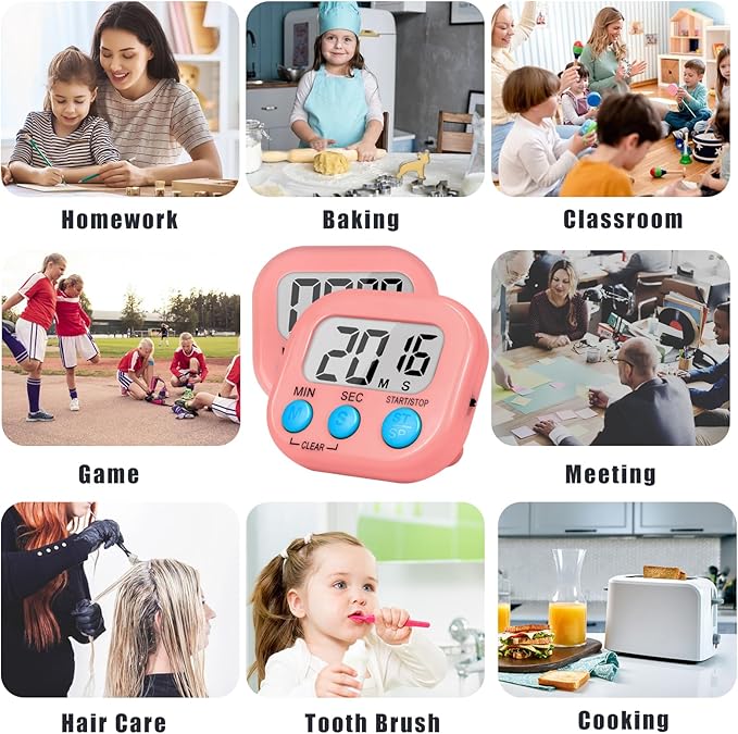 ZILLEEN Classroom Timer for Kids Teachers 2 Pack Digital Timers, Pink