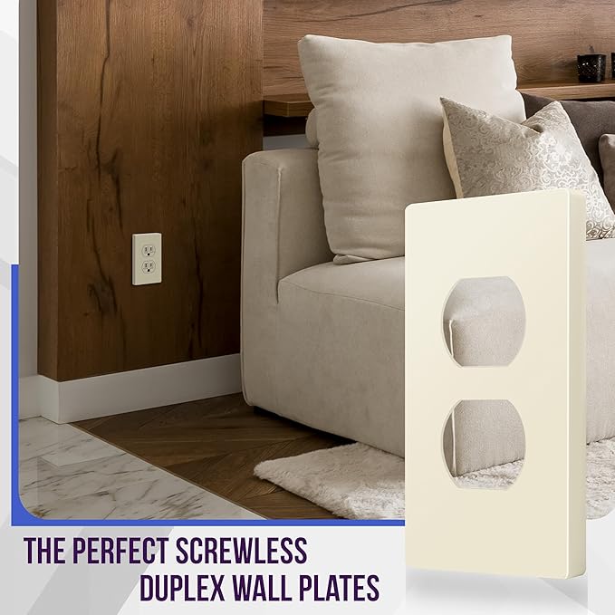 ENERLITES Screwless Duplex Wall Plate, Child Safe Receptacle Outlet Cover, Standard Size, 1-Gang 4.68" x 2.93", Unbreakable Polycarbonate Thermoplastic, UL Listed, SI8821-LA, Glossy, Light Almond