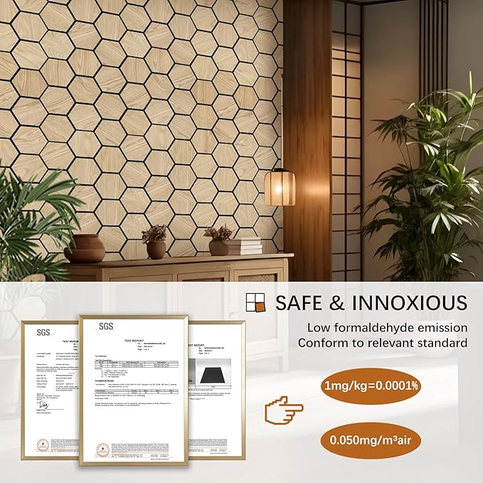 ARMURO Hexagon Wall Panels - 4 PCS Wood Panels for Wall - Natural Oak Wood Veneer Hexagon Sound Panels - Sound Absorbing Panels for Walls and Ceiling (23.8" W x 29" L)
