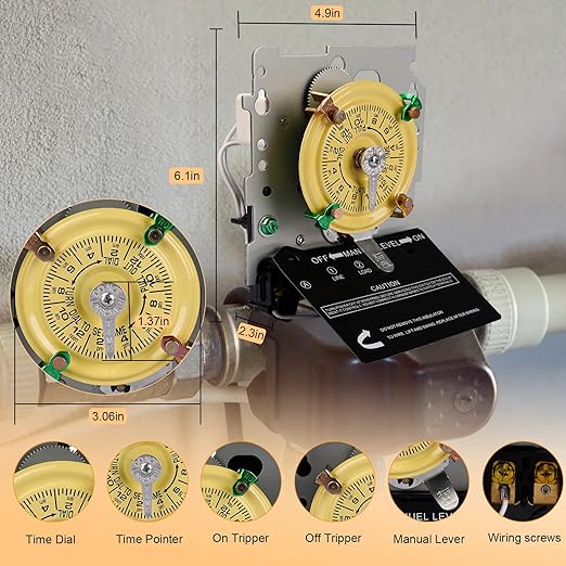 careNEW T101M Mechanical Timer Switch (Mechanism Only) - 120V 2HP 40A SPST Pool Pump Timers, 12 ON/Off 24 Hour Wall Timer Switches with Tripper for Lights, Water Heater, Pool Pump Systems