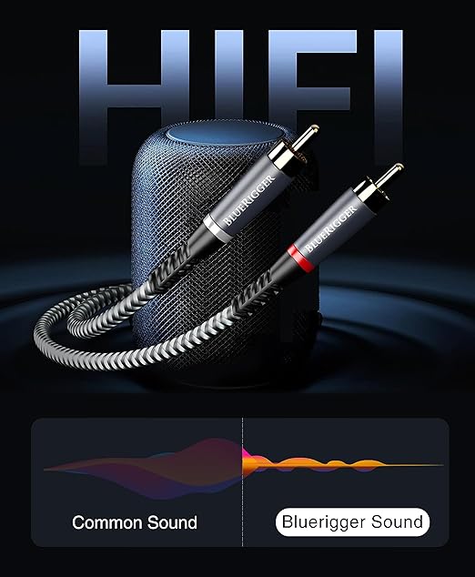 BlueRigger 3.5mm to RCA Audio Cable (6FT, RCA Male to Aux Audio, Braided, Headphone Jack Adapter, Metal Shell) - for Phones, Amplifiers, Tablets, Home Theater, Speakers, HDTV