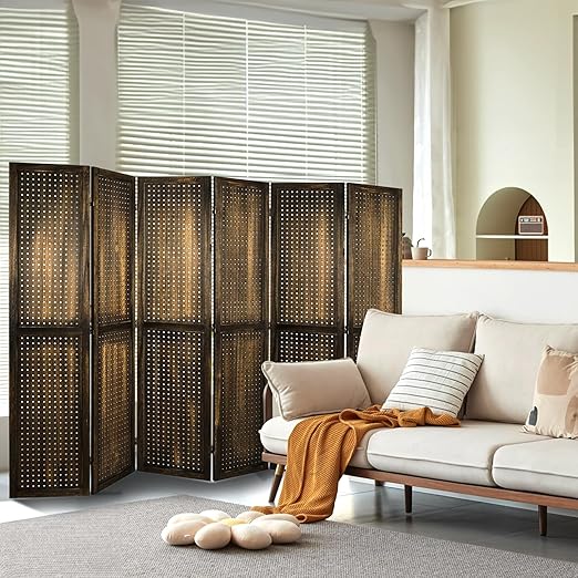 Babion 6 Panel Pegboard Display, Peg Board Room Divider Freestanding Folding Privacy Screens Display Stand for Craft Shows (Brown)