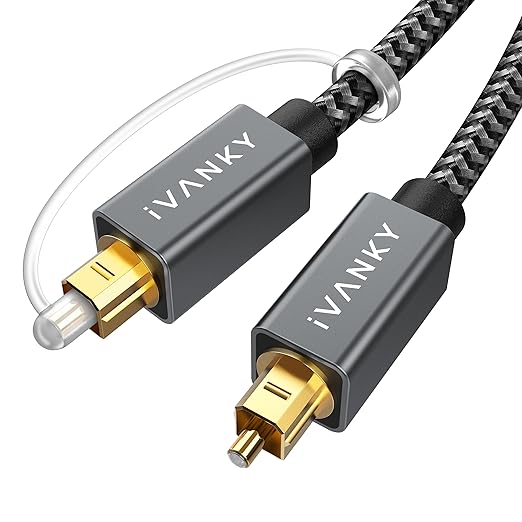IVANKY Optical Audio Cable 15ft/4.5M Long Digital Audio Optical Cable for Soundbar, S/PDIF Toslink Fiber Optic Cord [Braided, Gold-Plated Connectors, CL3 Rated] for TV, Samsung, Xbox/PS4, Sonos-Grey