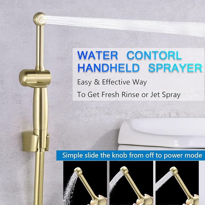 SonTiy Handheld Bidet Toilet Sprayer, Brass Cloth Diaper Sprayer Hand Held Bidet Attachment Jet Spray for Toilet with Backflow Preventer, 59" PVC Shower Hose and Shut Off Valve, Brushed Gold